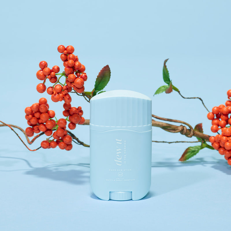 Afraid of dark spots and dull skin? Introducing Dew It In The Morning Face Sun Stick complete with SPF 50+ and PA++++.  This fast absorbing, non-comedogenic, water and sweat-resistant formula provides high-performance protection from UVA, UVB, and IRA rays and supports skin from photo-aging and dehydration.  With super light-weight texture that is easy-to-blend, it gives you a clear, no white-cast, non greasy feel for a beautiful, dewy look. Rain or shine, Dew It in the morning!